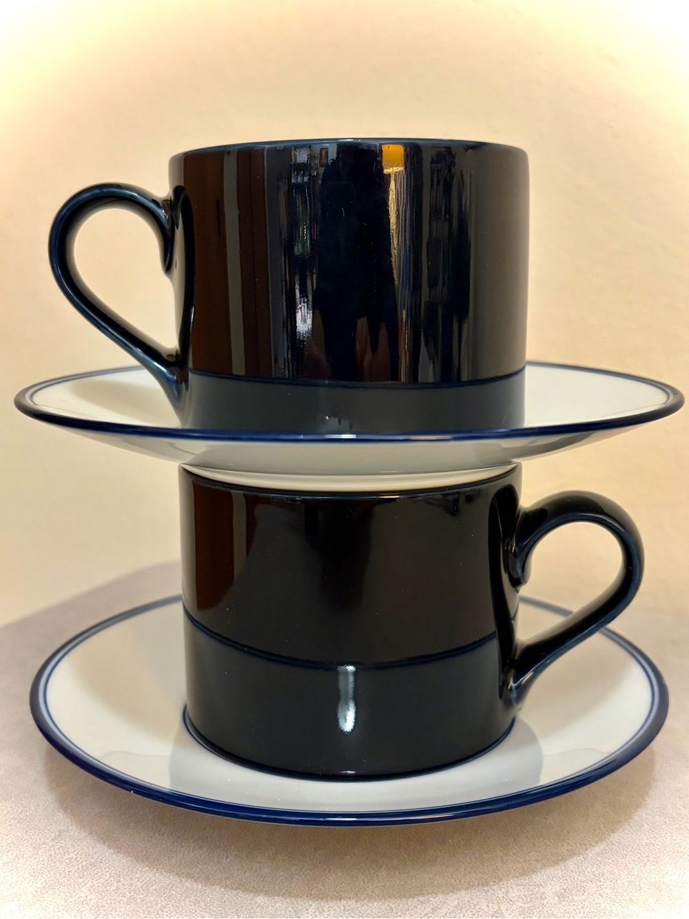 Dansk International Nr Japan Bistro Set of 2 Cups & 2 Saucers Blue White Vintage